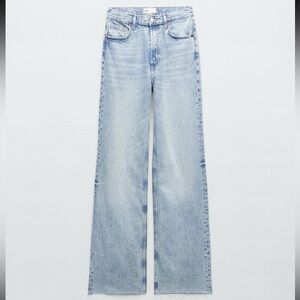 Zara TRF High Rise Wide Leg Raw Hem Light Blue Jeans.